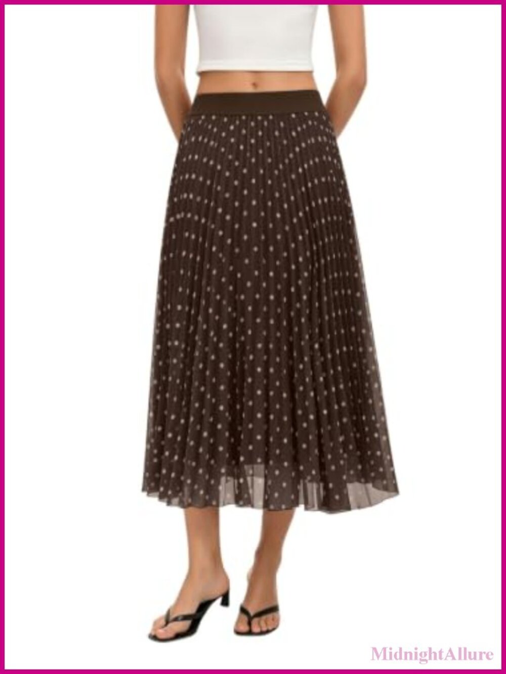 Women's Flowy Pleated Chiffon Midi Skirt A-Line Elastic Waist Summer
